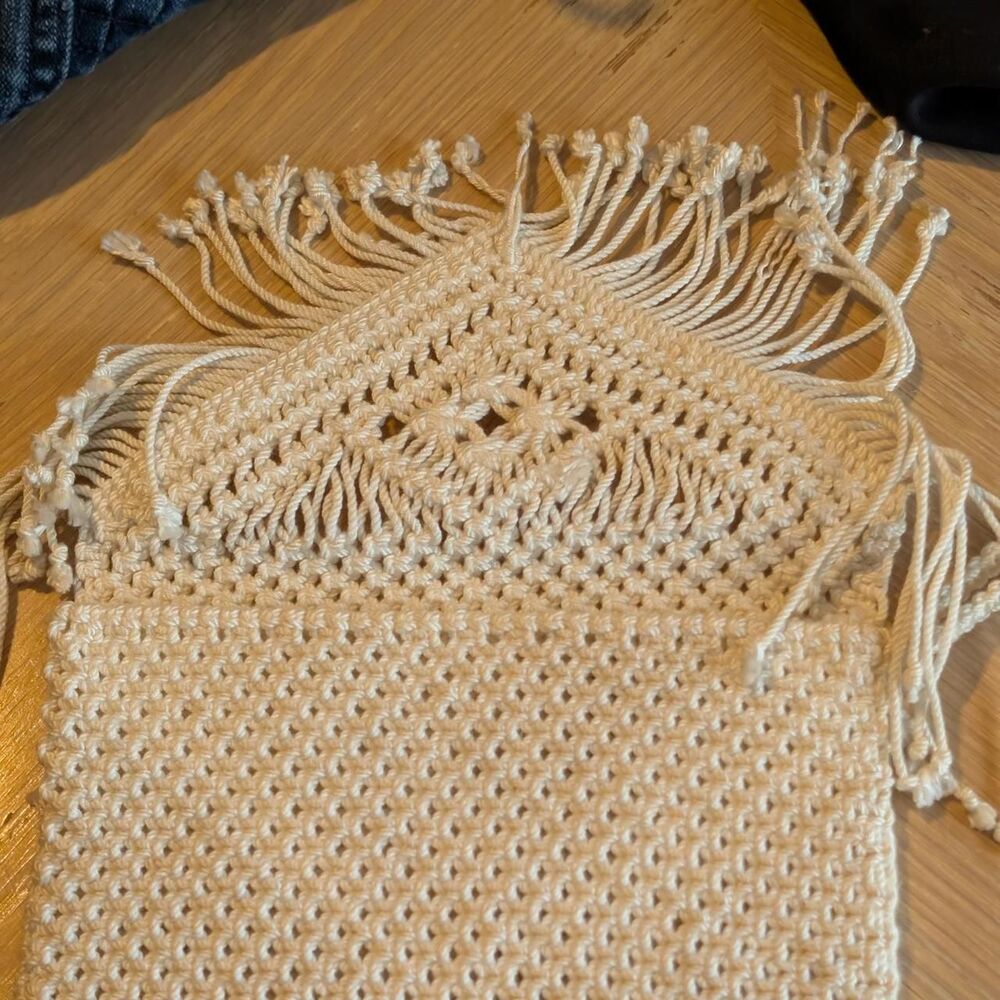 Boho Crochet Fringe Clutch Bag Cream Macrame Festival Wristlet - Picture 2 of 4